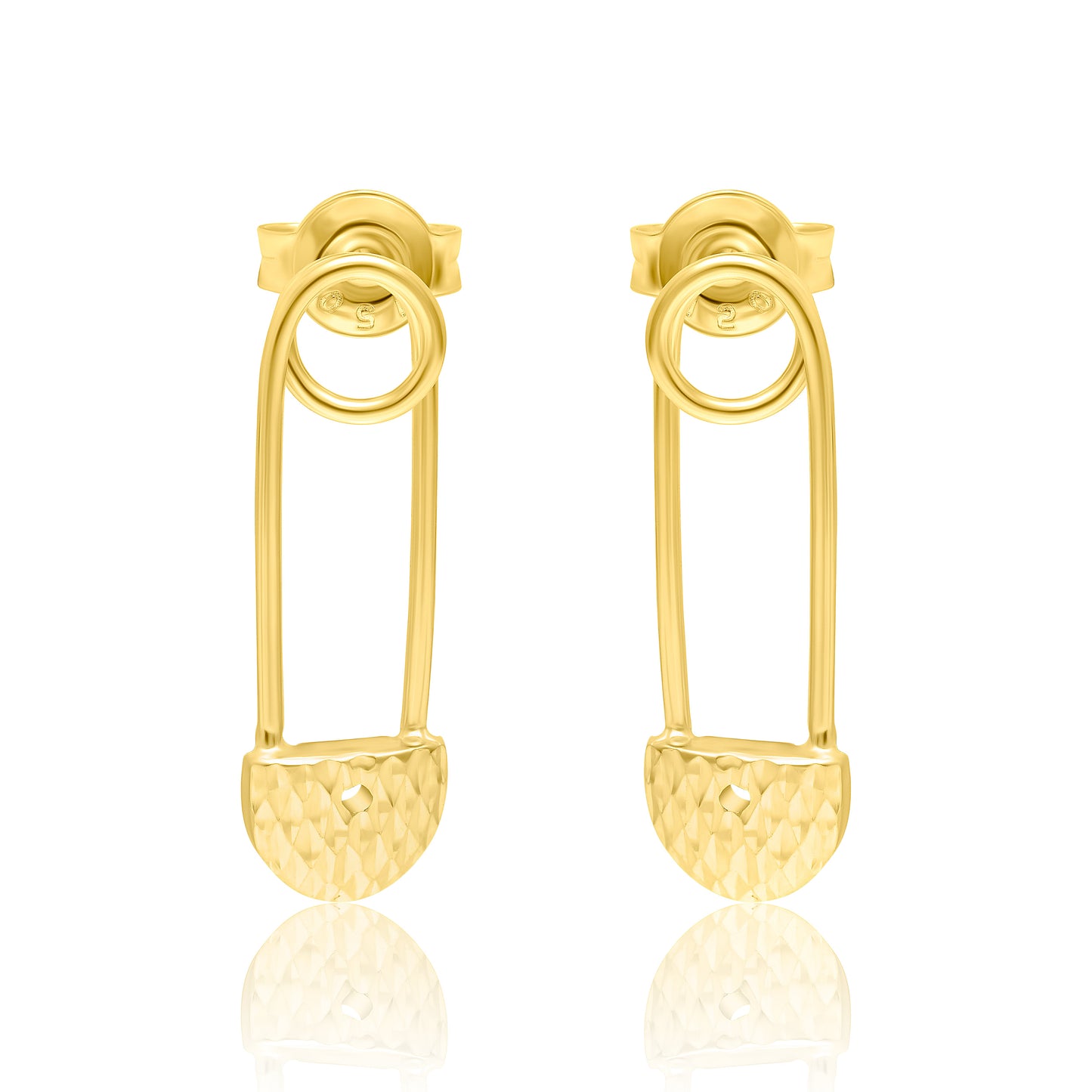 18K Pure Gold Safety Pin Earring Set