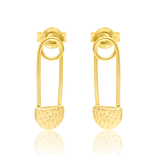18K Pure Gold Safety Pin Earring Set