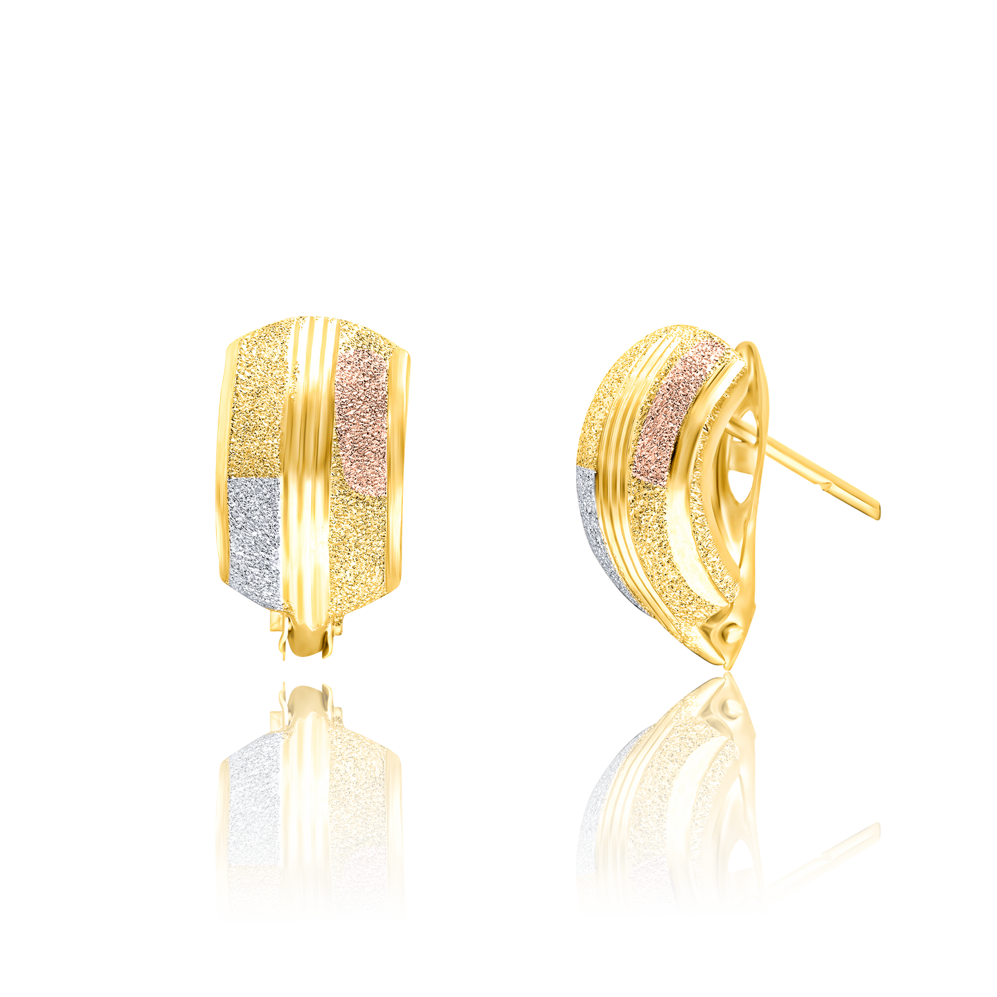 18K Pure Gold 3 Color Clip Earring Set