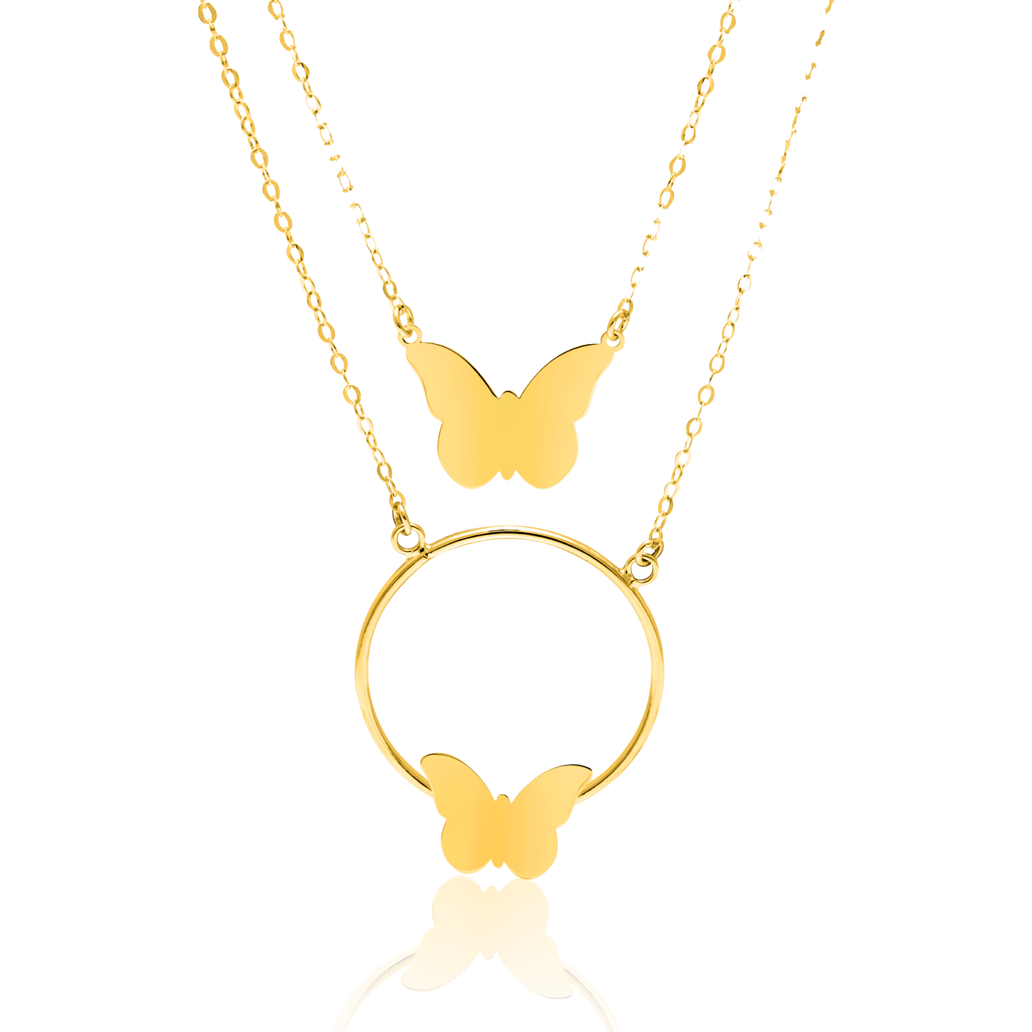 18K Pure Gold 2 Layer Butterfly Ring Necklace