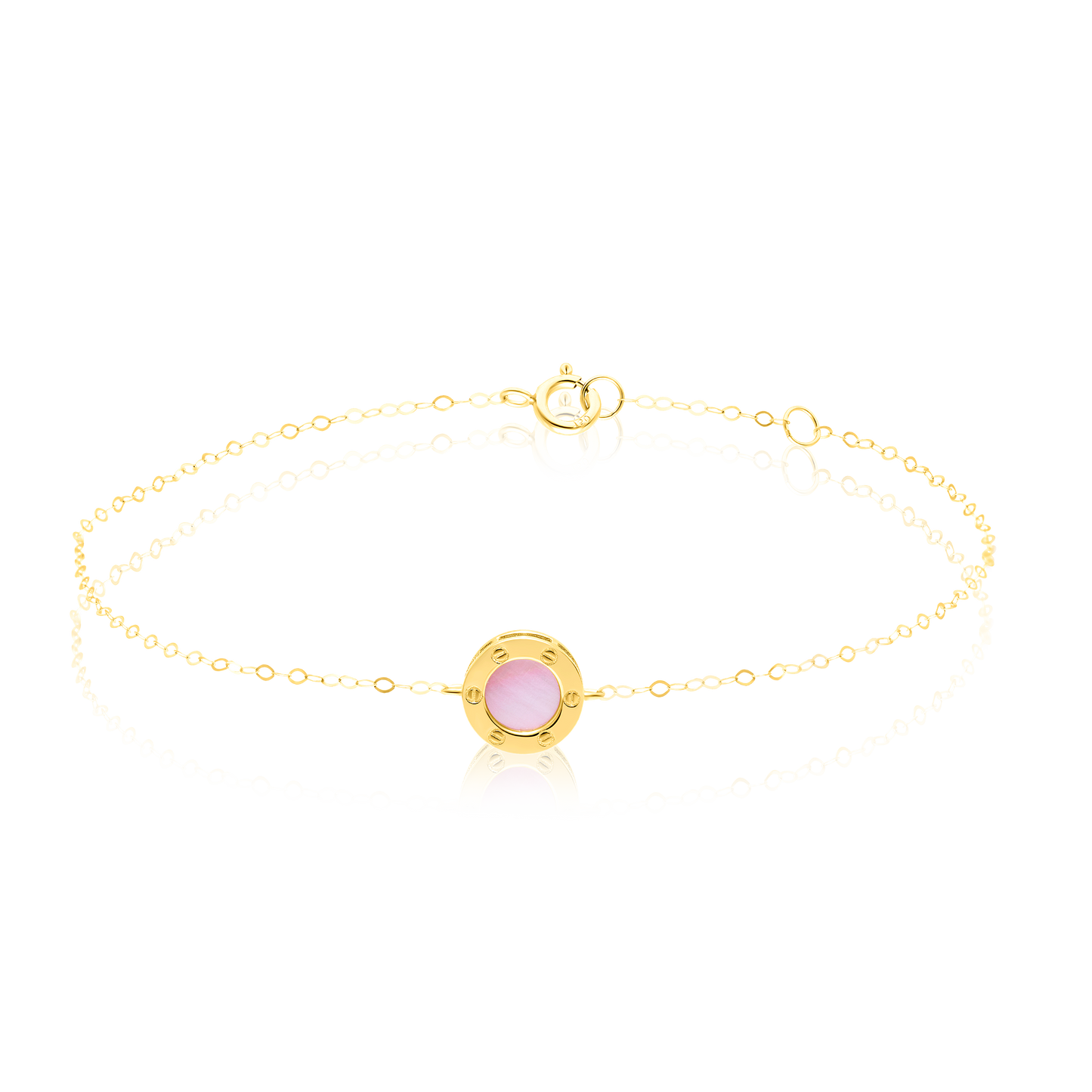 18K Pure Gold Round Pink Bracelet