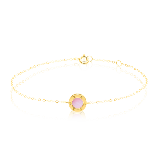 18K Pure Gold Round Pink Bracelet