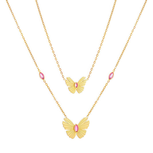 Butterflies Necklace, 18K Gold Plated Steel