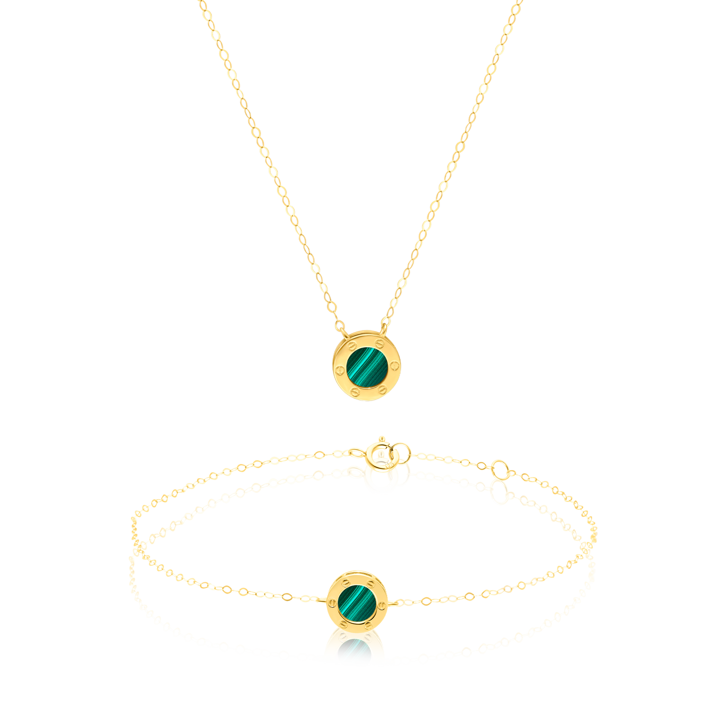 18K Pure Gold Green Round Jewelry Set