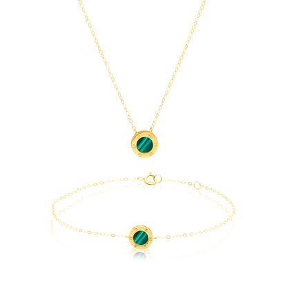 18K Pure Gold Green Round Jewelry Set