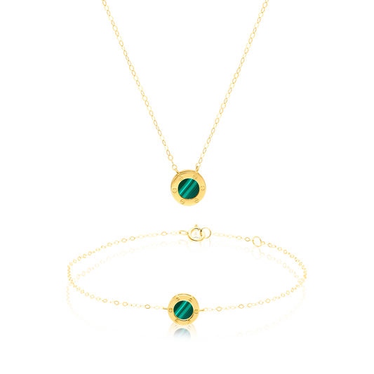 18K Pure Gold Green Round Jewelry Set