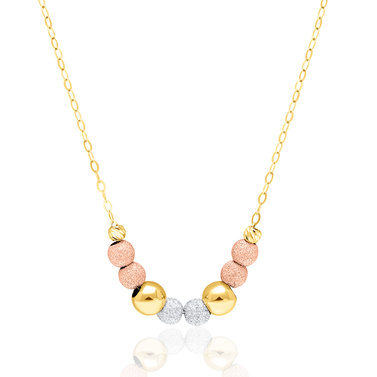 18K Pure Gold 3 Color Multiple Ball Seed Necklace