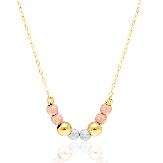 18K Pure Gold 3 Color Multiple Ball Seed Necklace