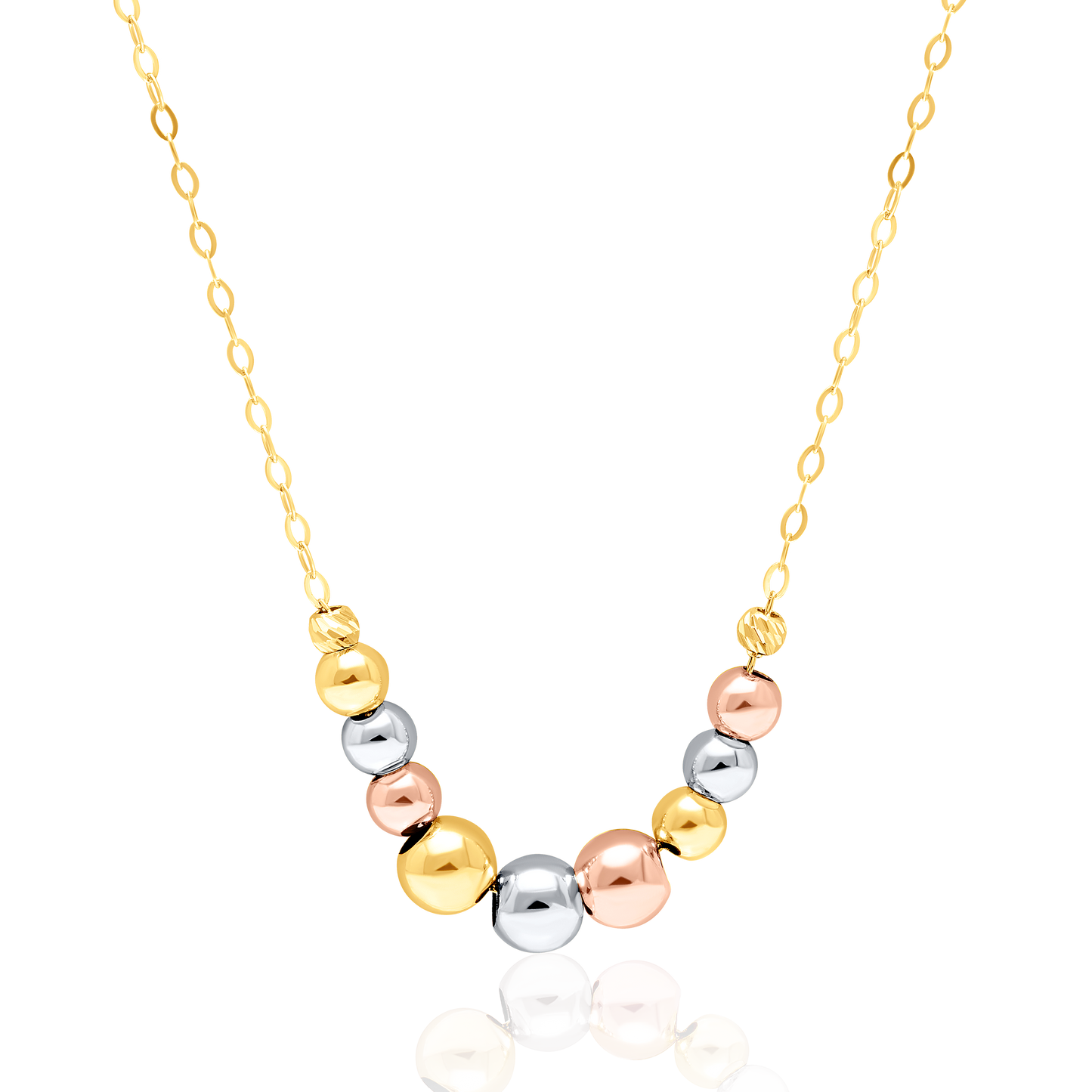 18K Pure Gold 3 Color Multiple Ball Seed Necklace
