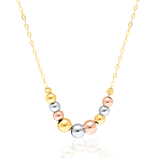 18K Pure Gold 3 Color Multiple Ball Seed Necklace