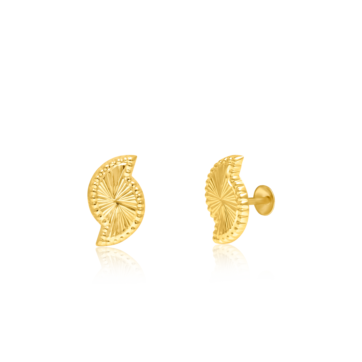 18K Pure Gold Curved Screw Earring Set