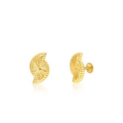 18K Pure Gold Curved Screw Earring Set