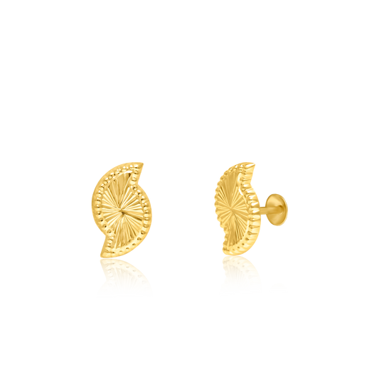 18K Pure Gold Curved Screw Earring Set