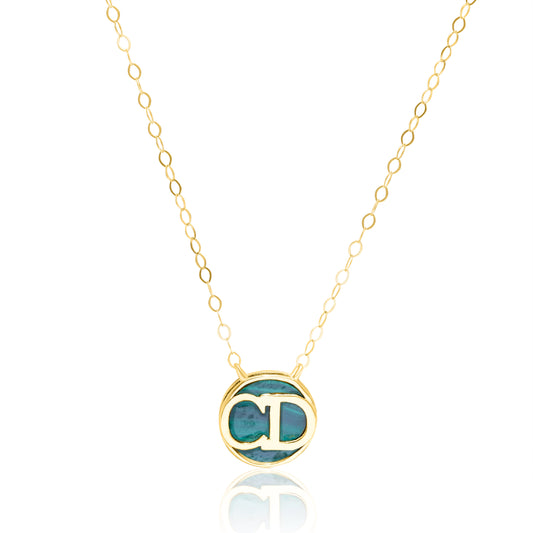 18K Pure Gold Round C.D Green Necklace