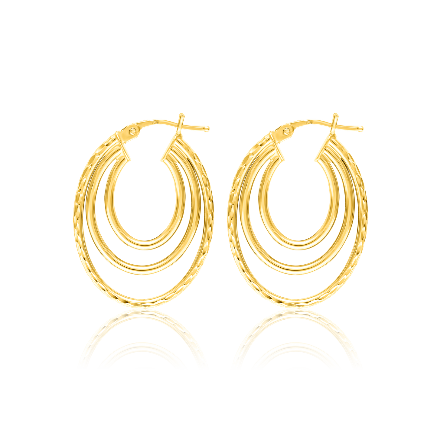 18K Pure Gold 3 Layer Oval Earring Set