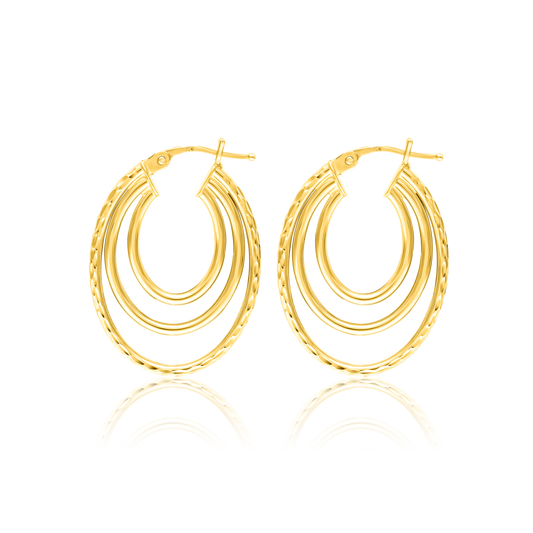18K Pure Gold 3 Layer Oval Earring Set