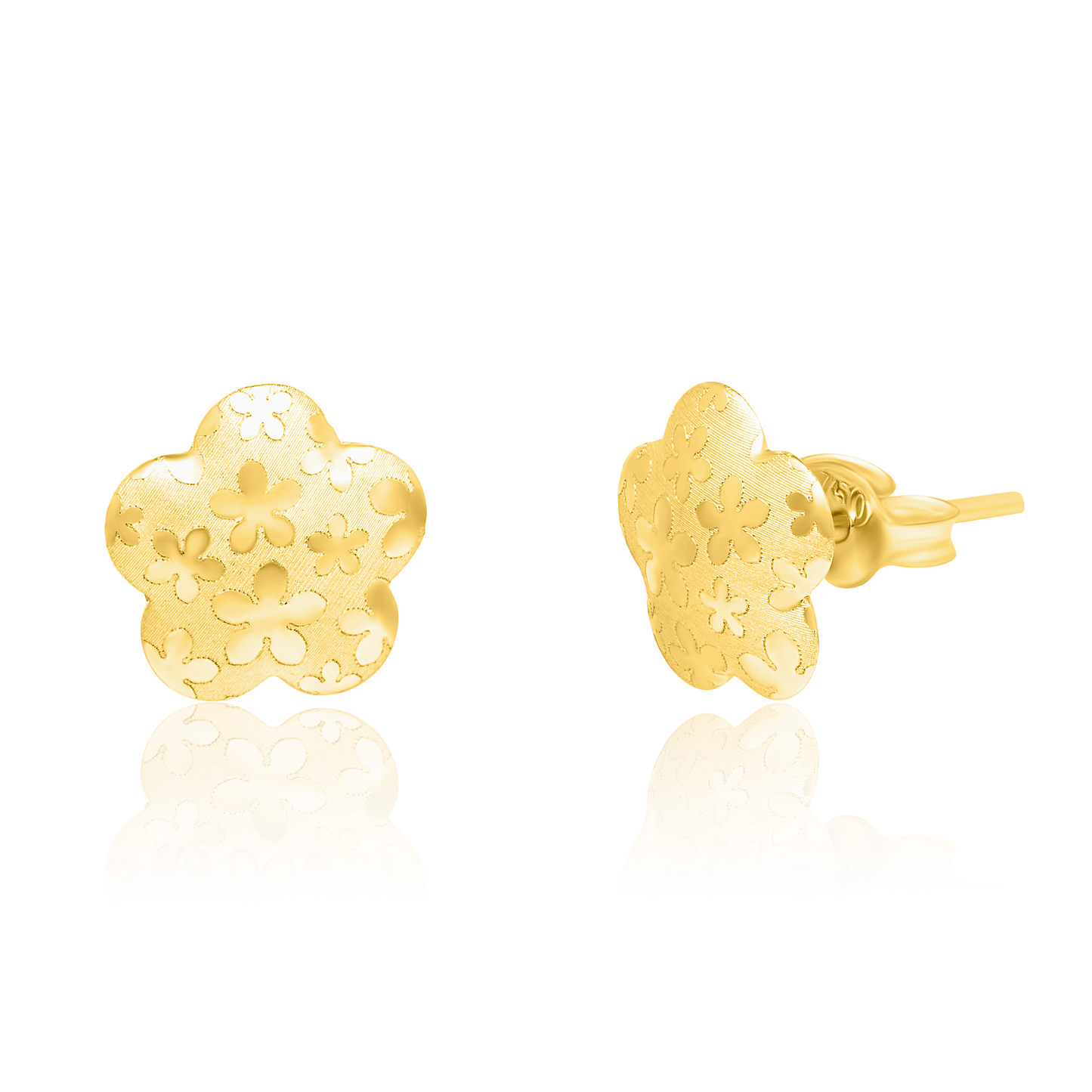 18K Pure Gold Flower Stud Earrings