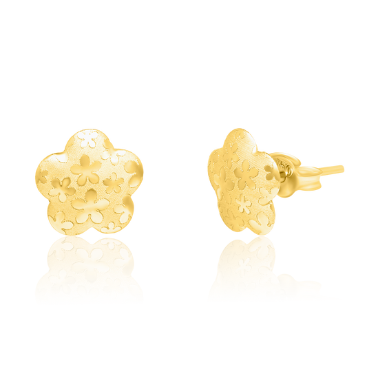 18K Pure Gold Flower Stud Earrings