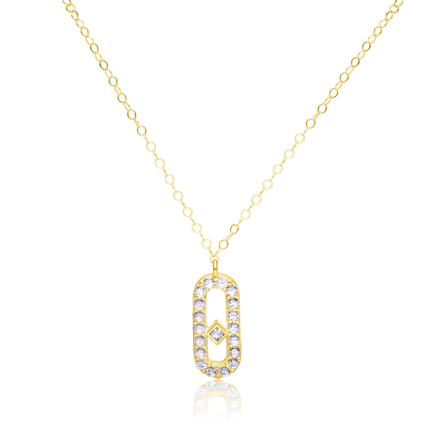 18K Pure Gold Stone Square Necklace