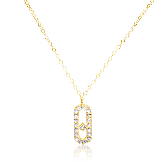 18K Pure Gold Stone Square Necklace