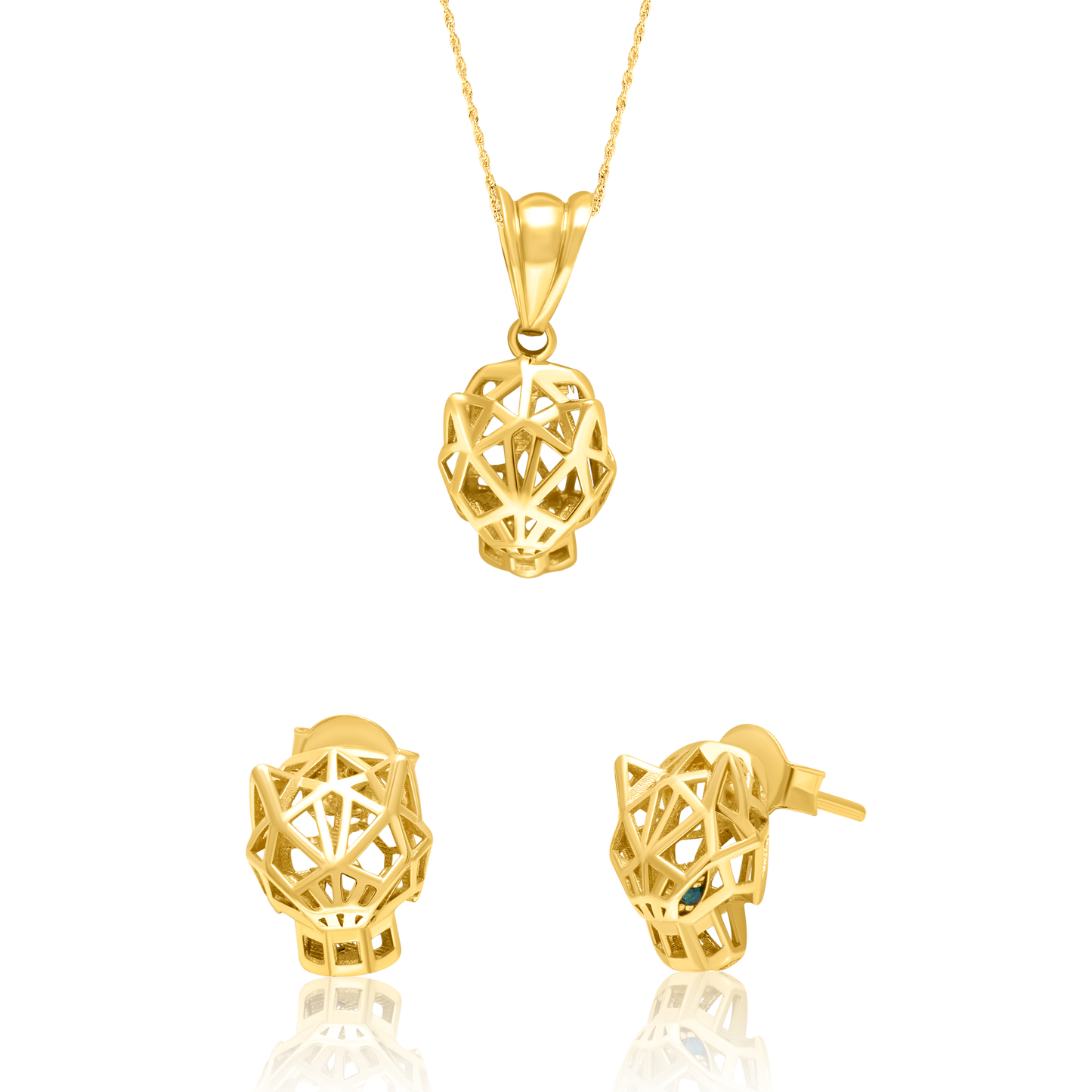 18K Pure Gold Panther Stud Jewelry Set