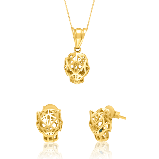 18K Pure Gold Panther Stud Jewelry Set