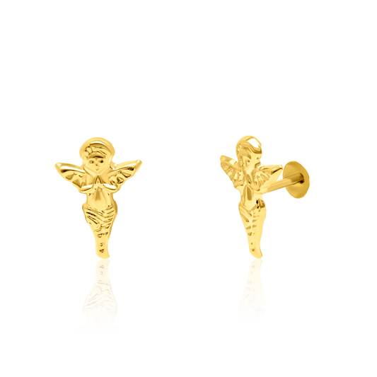 18K Pure Gold Angel Screw Earring Set