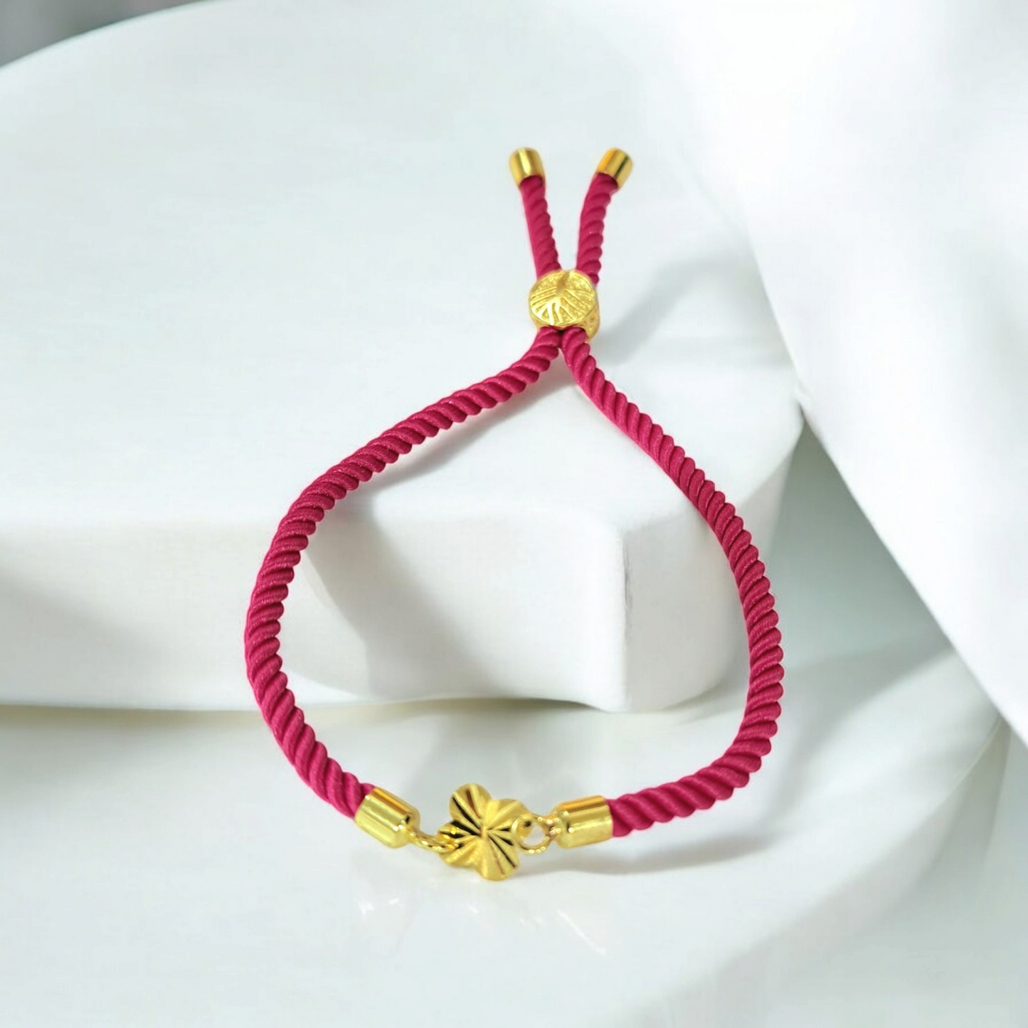 21K Pure Gold Thread Adjustable Flower Design Bracelet