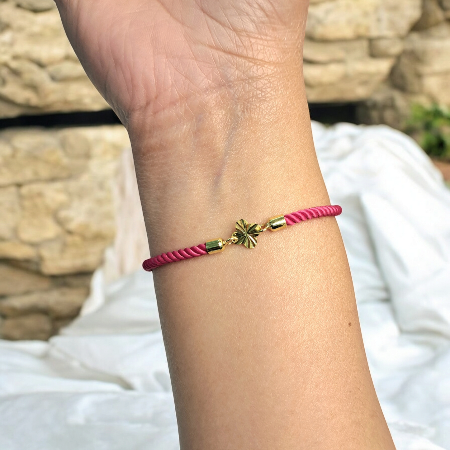 21K Pure Gold Thread Adjustable Flower Design Bracelet