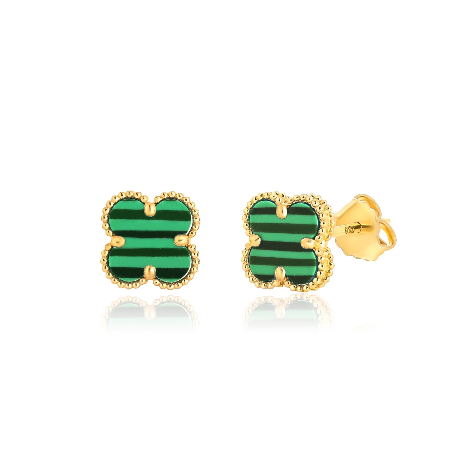 18K Pure Gold V.C Flower Green Earring Set