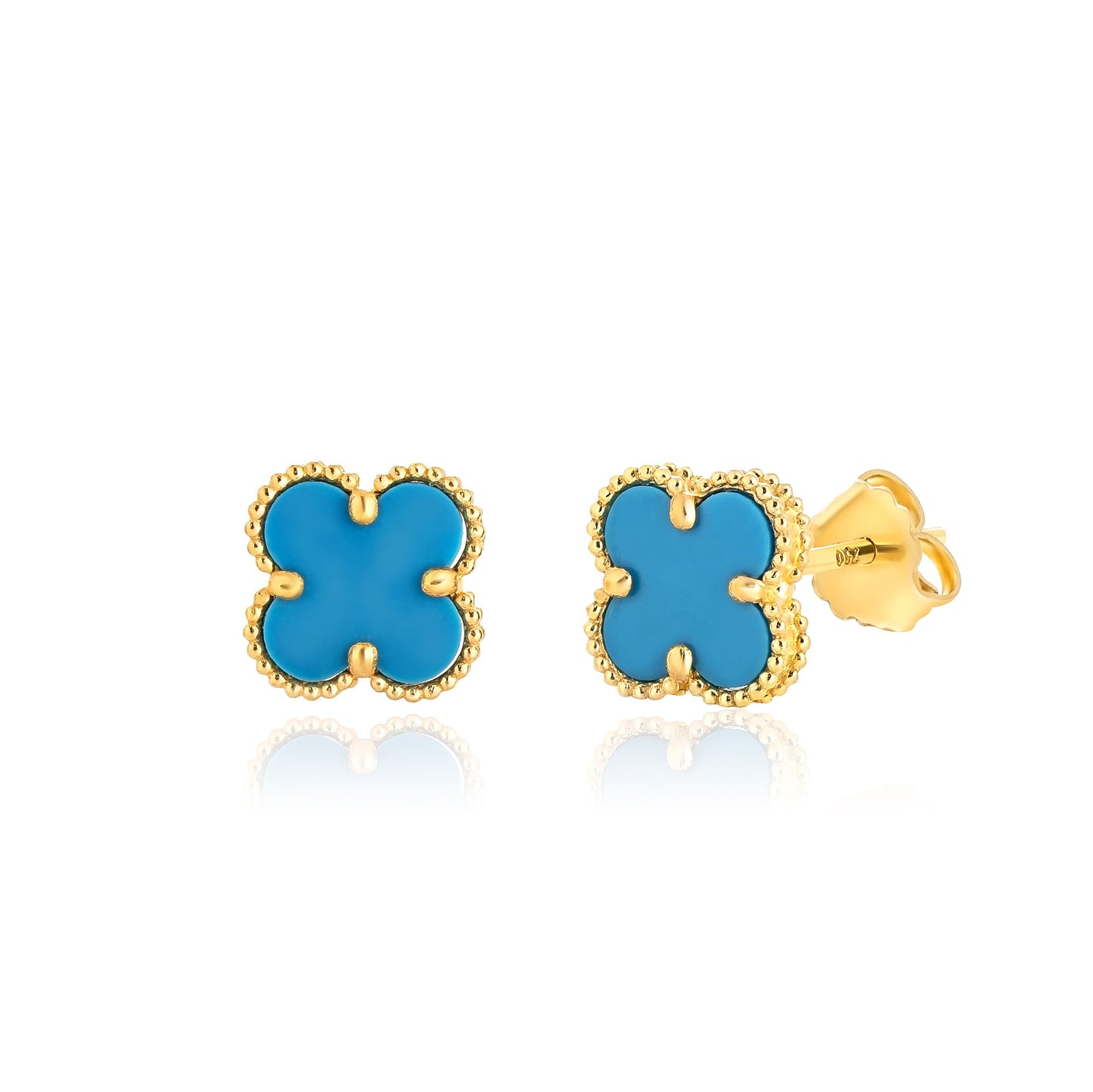 18K Pure Gold V.C Flower Sky Blue Earring Set