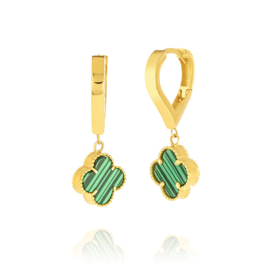 18K Pure Gold Hanging V.C Flower Green Earring Set