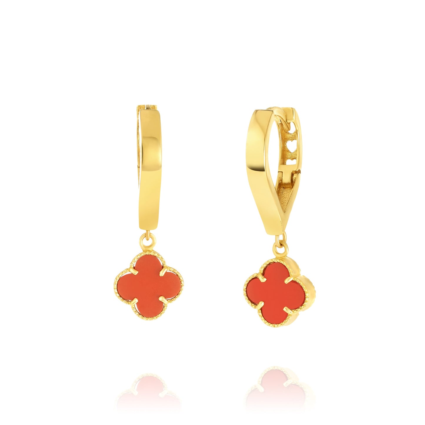 18K Pure Gold Hanging V.C Flower Red Earring Set
