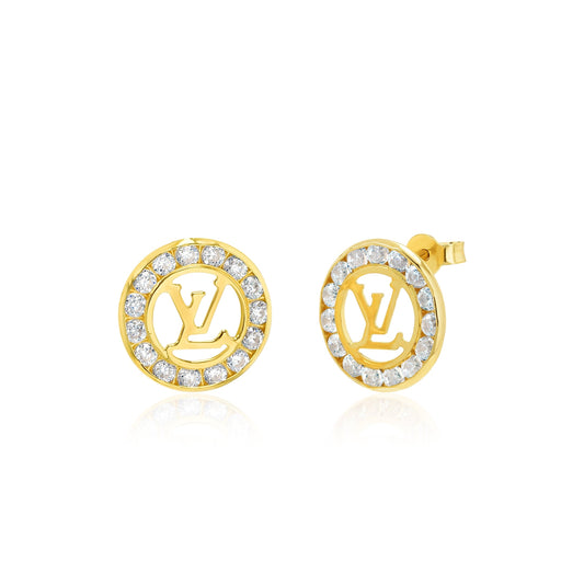 18K Pure Gold Elegant L.V Stone Earrings