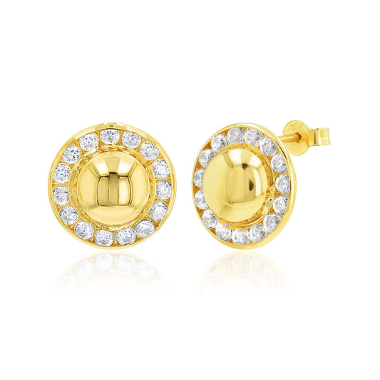 18K Pure Gold Round Stone Earrings