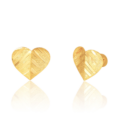 18K Pure Gold Heart Screw Earring Set