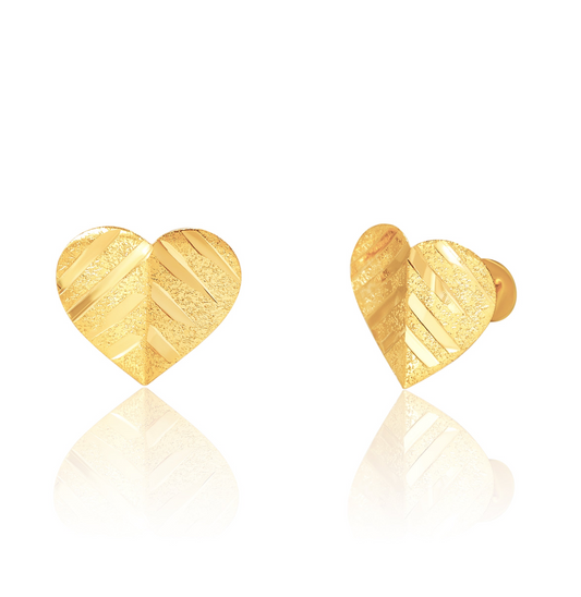 18K Pure Gold Heart Screw Earring Set