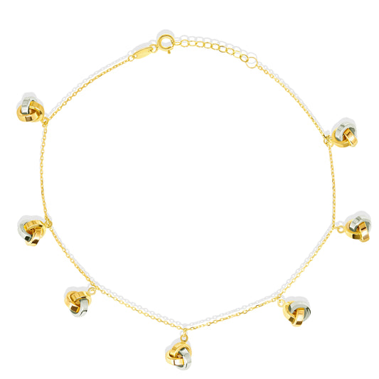18K Pure Gold 2 Color Hanging Knot Anklet