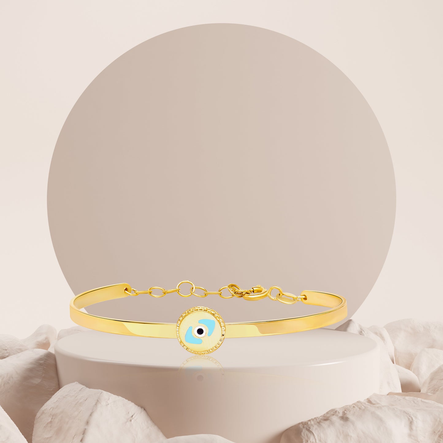 18K Pure Gold Round Eye Kids Bangle
