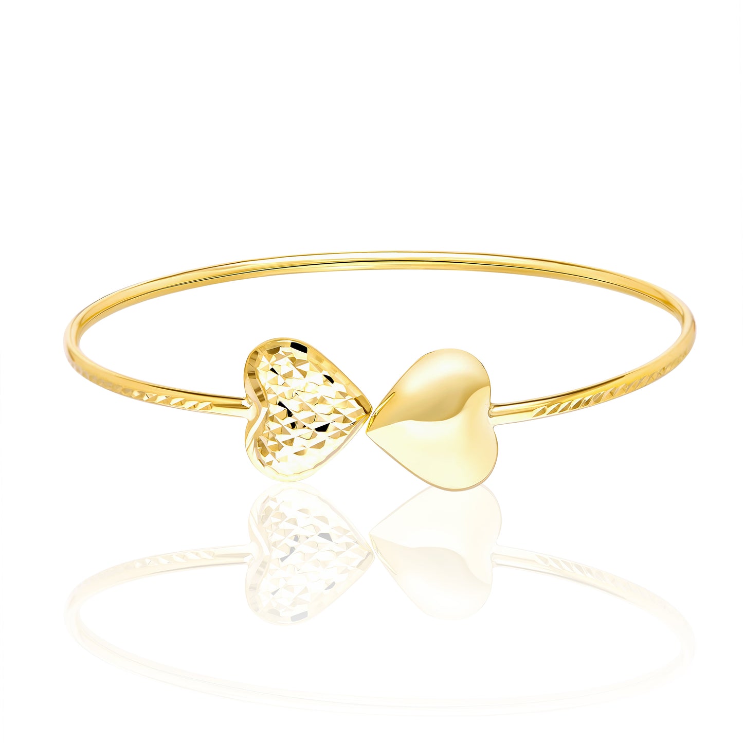 18K Pure Gold 2 Heart Bangle