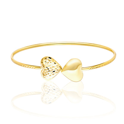 18K Pure Gold 2 Heart Bangle