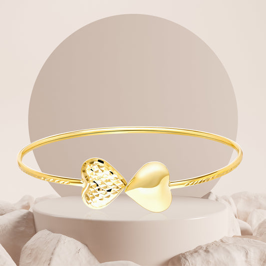 18K Pure Gold 2 Heart Bangle