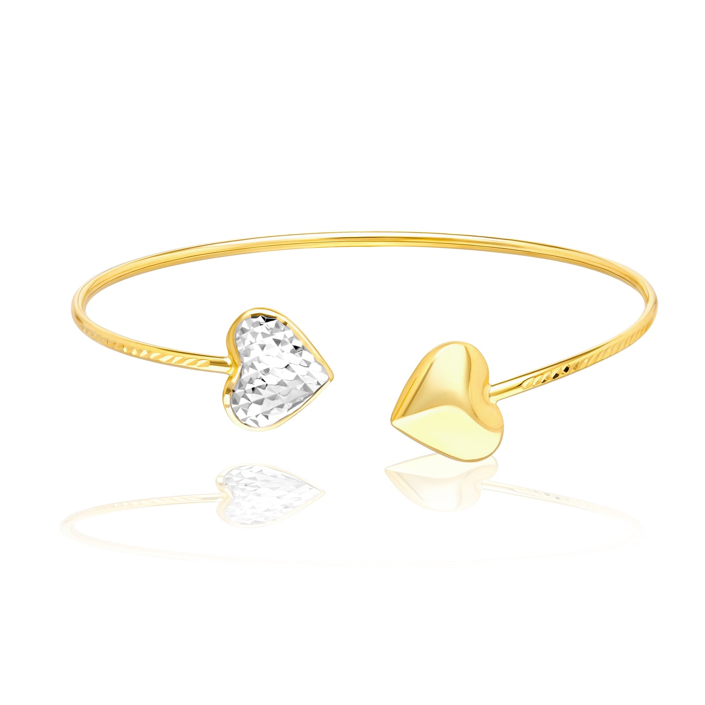 18K Pure Gold 2 Color Heart Bangle