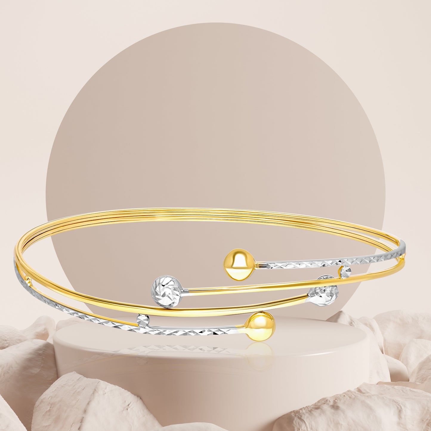 18K Pure Gold 2 Color Branches Bangle