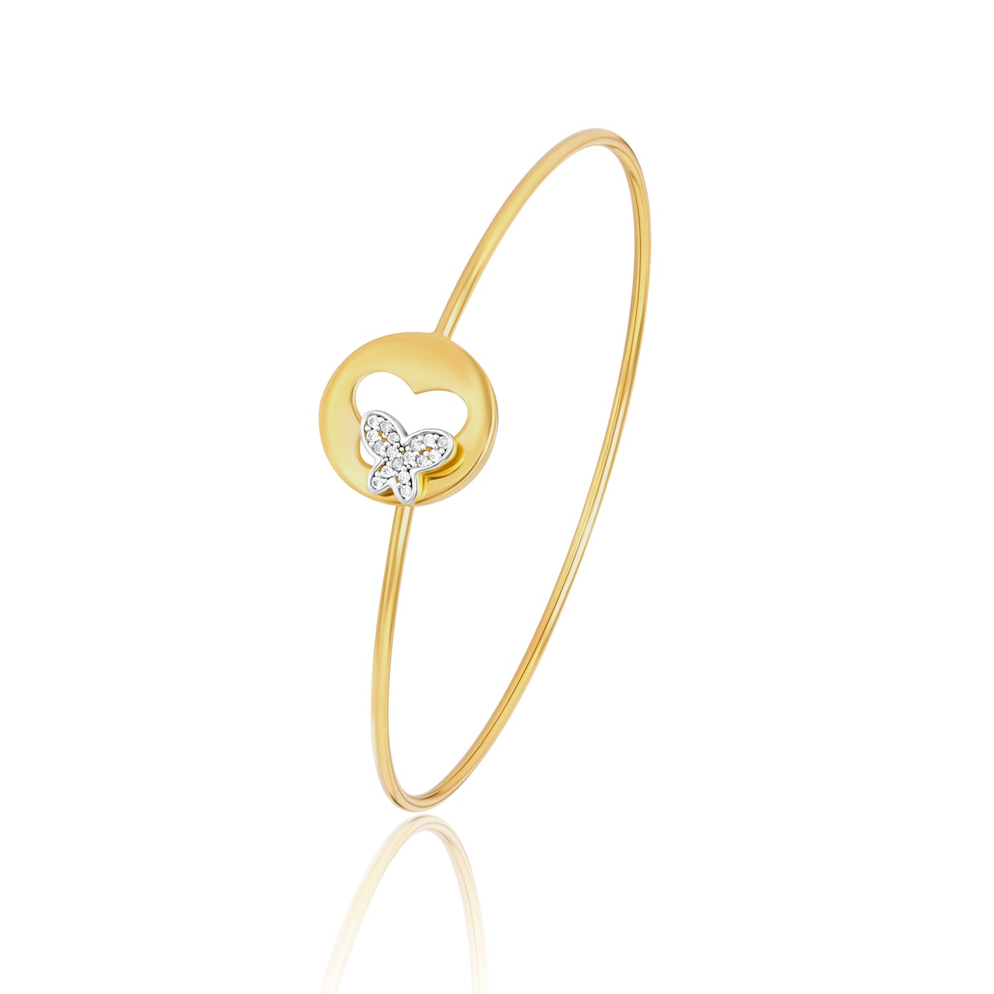 18K Pure Gold Stone Butterfly Bangle