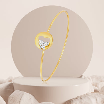 18K Pure Gold Stone Butterfly Bangle