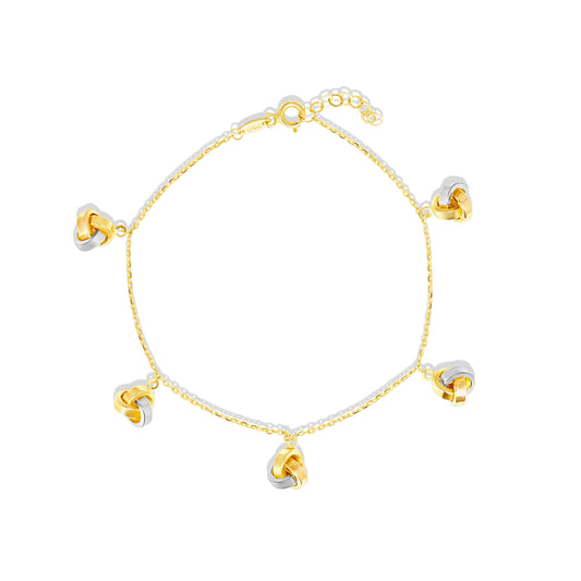 18K Pure Gold 2 Color Hanging Knot Adjustable Bracelet