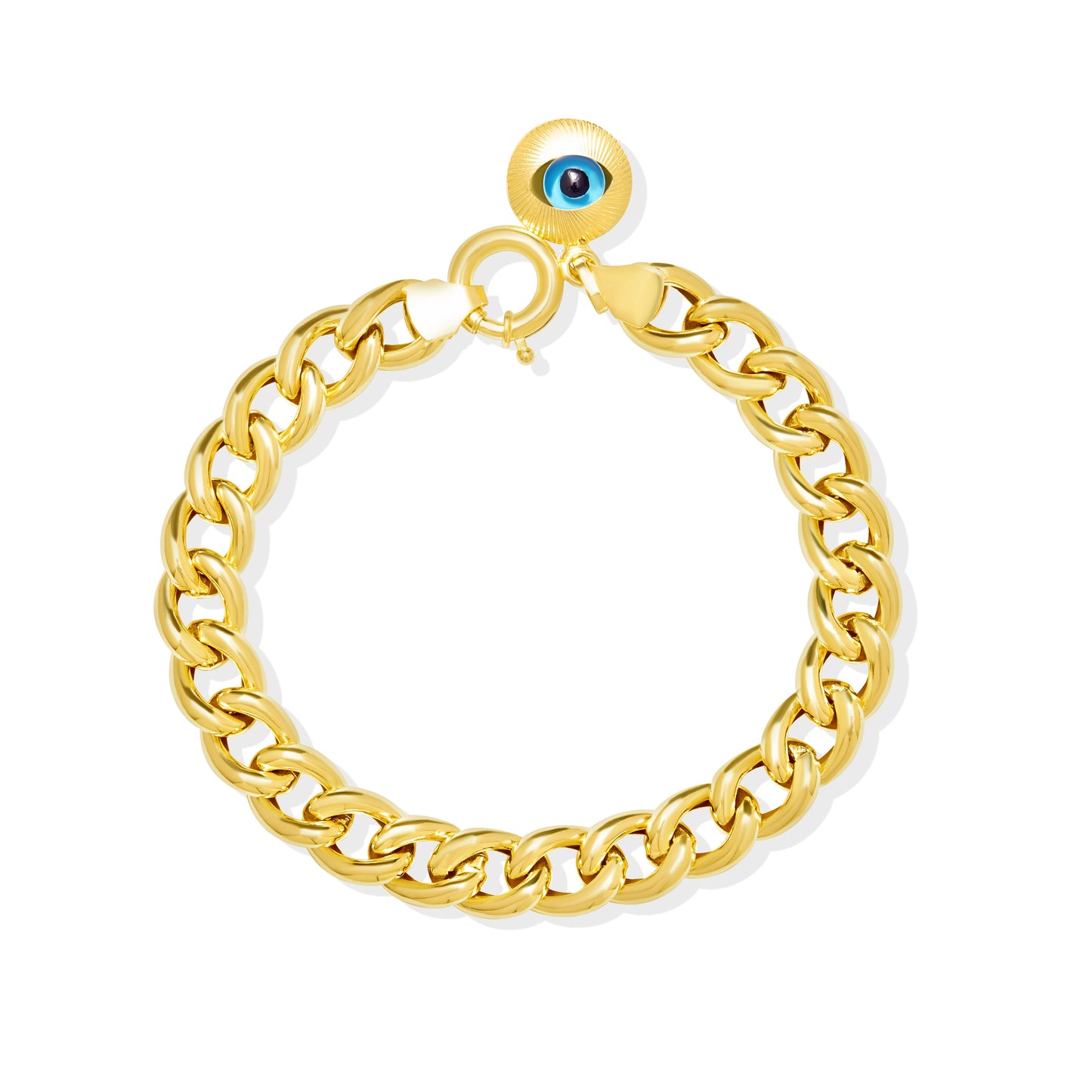 18K Pure Gold Evil Eye Thick Linked Bracelet