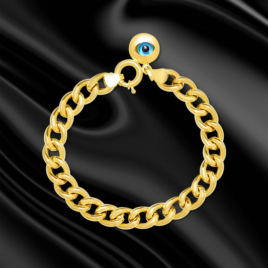 18K Pure Gold Evil Eye Thick Linked Bracelet