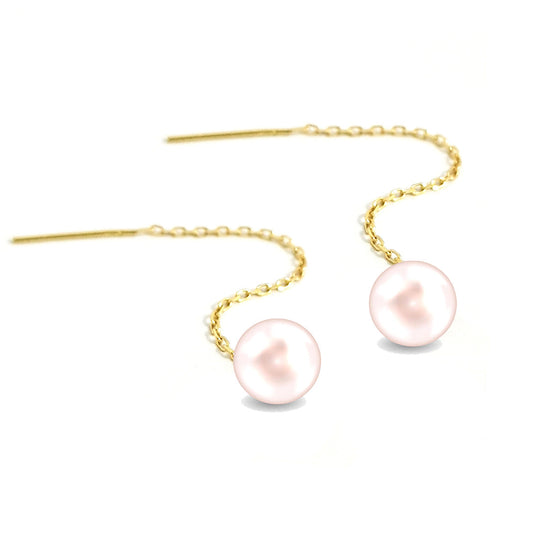 18K Pure Gold Dangling w/ Pearl Design Earrings
